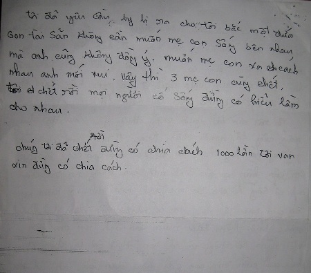 Thắt lòng bức tâm thư của cô dâu Việt tự tử cùng hai con