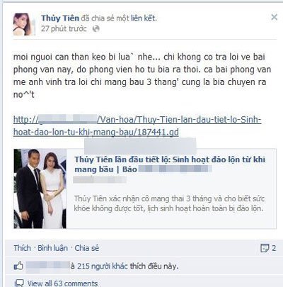 Thuỷ Tiên bức xúc vì bài báo bịa đặt chuyện bầu bí