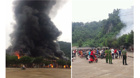 Video: Đang cháy lớn chợ ở cửa khẩu Tân Thanh