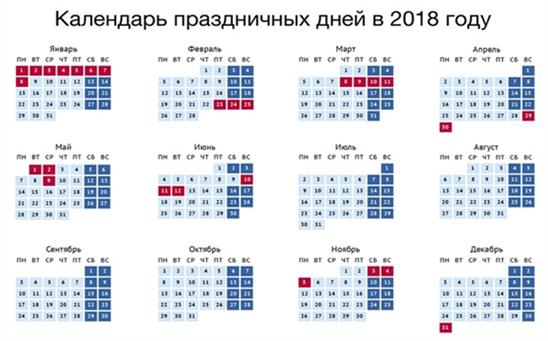 Chính phủ Liên bang Nga đã thông qua lịch nghỉ lễ năm 2018