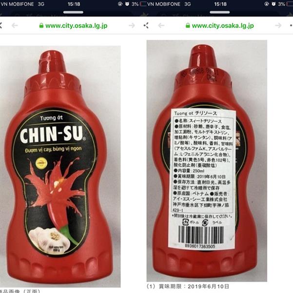 Hơn 18.000 chai tương ớt Chin-su bị thu hồi tại Nhật Bản