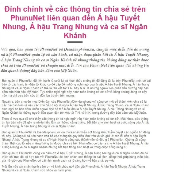 'Chúng tôi xin lỗi Tuyết Nhung, Trang Nhung và Ngân Khánh'!