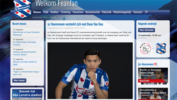 Báo chí Hà Lan: “Văn Hậu, người Việt Nam đầu tiên thi đấu tại giải VĐQG Hà Lan”