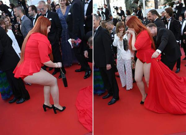 Người mẫu Nga tồng ngồng trên thảm đỏ Cannes vì tuột váy