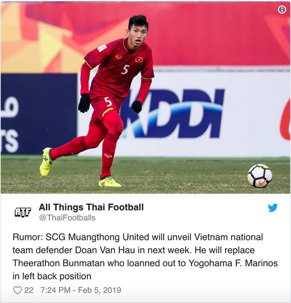 Văn Hậu theo chân Văn Lâm gia nhập Muangthong United?