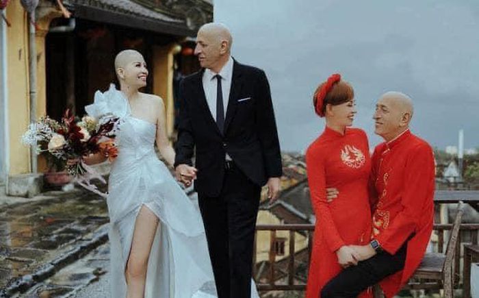 Ảnh cưới cô dâu Việt cạo trọc đầu cùng chồng Tây gây xúc động
