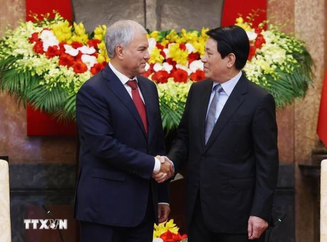 Chủ tịch nước Lương Cường tiếp Chủ tịch Duma Quốc gia Nga Vyacheslav Volodin