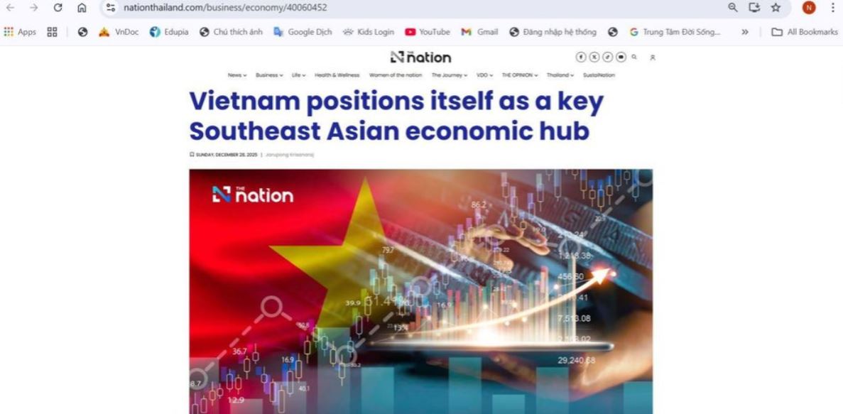 Báo Thái Lan: Việt Nam định vị vai trò trung tâm kinh tế chủ chốt của Đông Nam Á