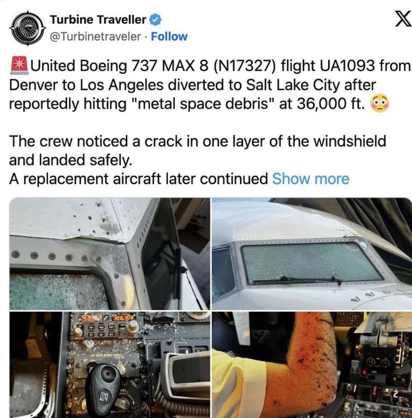 Máy bay Boeing 737 của Mỹ chở 140 người va trúng vật thể bí ẩn giữa không trung