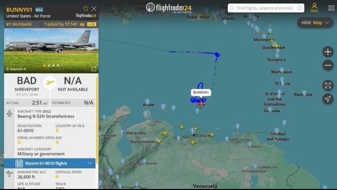 Oanh tạc cơ B-52 của Mỹ xuất hiện gần Venezuela