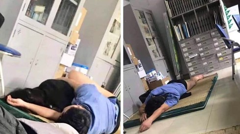 Xôn xao hình ảnh cán bộ “ôm sinh viên ngủ trong ca trực” ở Nghệ An