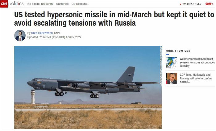 CNN: Mỹ phóng thử thành công tên lửa siêu thanh hồi giữa tháng 3 nhưng giữ kín vì e ngại Nga