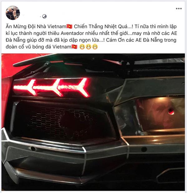 Đi bão ăn mừng tuyển Việt Nam, siêu xe Lamborghini nẹt pô cháy đuôi