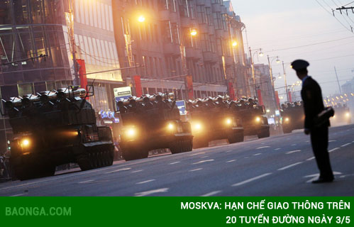Moskva: Hạn chế giao thông trên 20 tuyến đường ngày 3/5