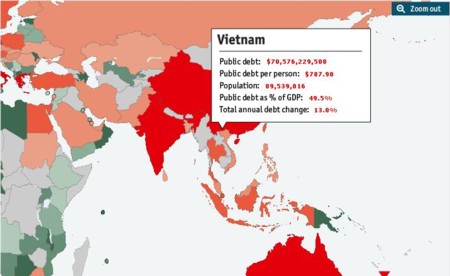 Mỗi người dân Việt Nam gánh gần 800 USD nợ công