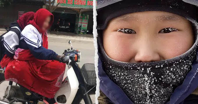 Chùm ảnh đi học mùa đông: Học sinh Việt Nam quấn chăn kín mít trên đường, xem đến ảnh học sinh Nga mới thấy rõ tội