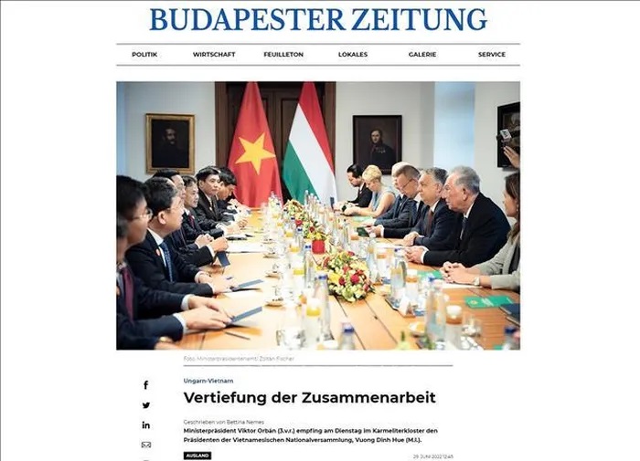 Truyền thông Hungary đưa tin đậm nét về chuyến thăm của Chủ tịch Quốc hội Vương Đình Huệ