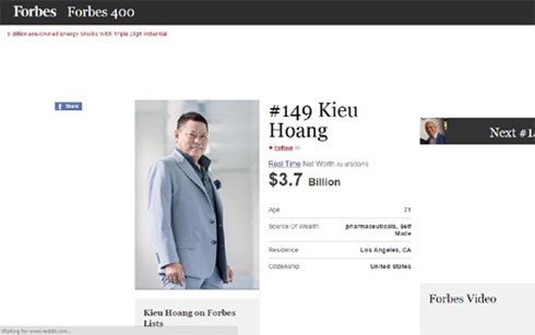 Tỷ phú Việt kiều vào top 400 người giàu nhất thế giới của Forbes