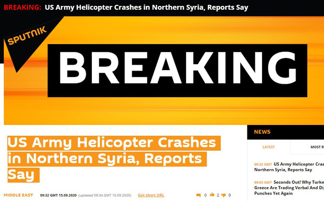 NÓNG: Trực thăng quân sự Mỹ rơi ở Syria