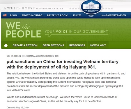 Nhà Trắng được kiến nghị trừng phạt Trung Quốc về giàn khoan Hải Dương 981