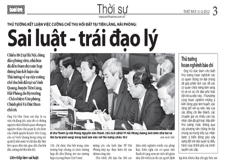 Vụ cưỡng chế nhà ông Vươn: Lãnh đạo xã được phục chức