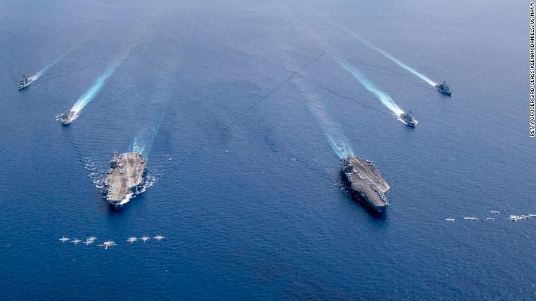 Hai tàu sân bay Mỹ tiếp tục tập trận ở Biển Đông