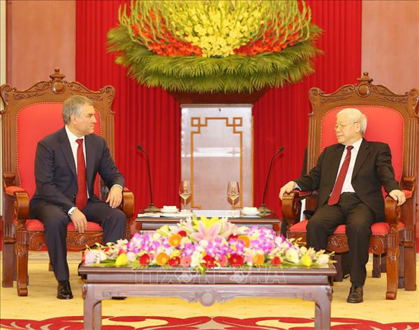 Tổng Bí thư, Chủ tịch nước Nguyễn Phú Trọng tiếp thân mật Chủ tịch Duma Quốc gia Nga